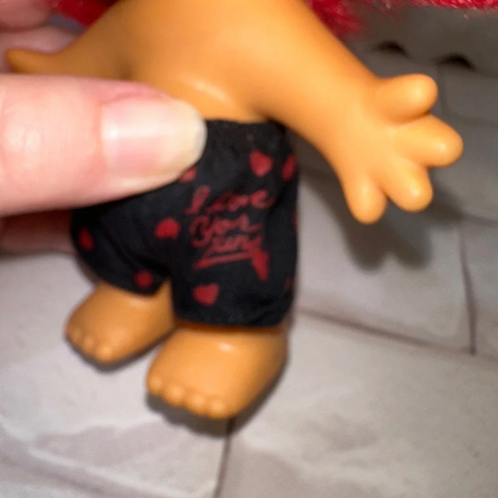 Vintage Russ Berrie Troll Doll Red Hair Heart Shorts I Love You Valentine 3 inch